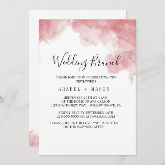 Waterverf Roze Blush & Goud bruiloft Brunch Kaart (Voorkant / Achterkant)