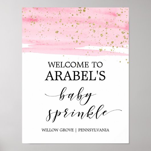 Waterverf Roze Blush & Gouden Baby Sprinkle Welkom Poster (Voorkant)