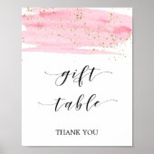 Waterverf Roze Blush & Gouden Cadeau Tafelkaart Poster (Voorkant)