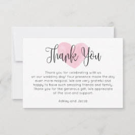 Waterverf roze blush hart. Modern script bruiloft Bedankkaart