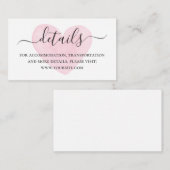 Waterverf roze blush hart script huwelijksdetails informatiekaartje (Voorkant / Achterkant)