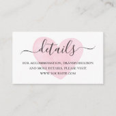 Waterverf roze blush hart script huwelijksdetails informatiekaartje (Voorkant)
