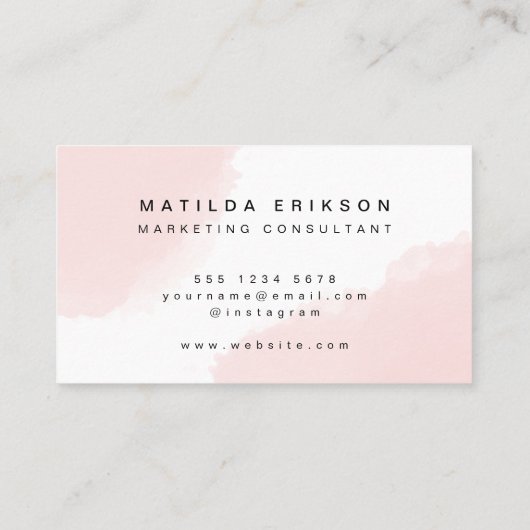 Waterverf | Roze Blush-minimalistische moderne Sca Visitekaartje (Achterkant)