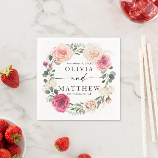 Waterverf roze blush rozen. Bloementuin bruiloft Servet (Insitu)