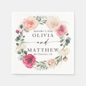 Waterverf roze blush rozen. Bloementuin bruiloft Servet (Voorkant)