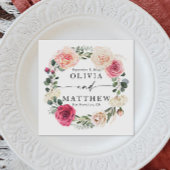 Waterverf roze blush rozen. Bloementuin bruiloft Servet