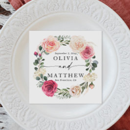 Waterverf roze blush rozen. Bloementuin bruiloft Servet