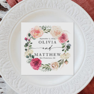 Waterverf roze blush rozen. Bloementuin bruiloft Servet