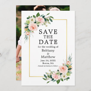 Waterverf Roze Blush Rozen Foto Goud Lijst Save The Date
