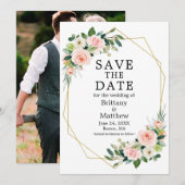 Waterverf Roze Blush Rozen Gold Geo Lijst Foto Save The Date (Voorkant / Achterkant)
