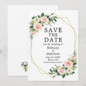 Waterverf Roze Blush Rozen Gold Geo Lijst Save The Date (Voorkant / Achterkant)
