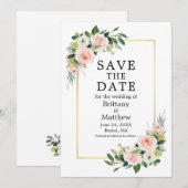 Waterverf Roze Blush Rozen Gold Lijst Save The Date (Voorkant / Achterkant)