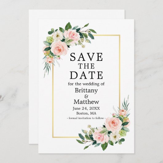 Waterverf Roze Blush Rozen Gold Lijst Save The Date (Voorkant / Achterkant)