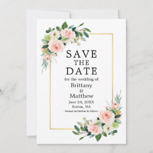 Waterverf Roze Blush Rozen Gold Lijst Save The Date