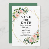 Waterverf Roze Blush Rozen Greenery Geo Lijst Save The Date (Voorkant / Achterkant)