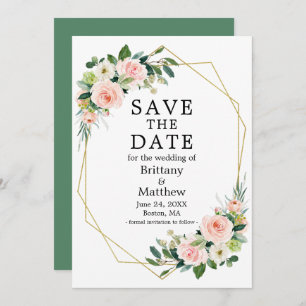 Waterverf Roze Blush Rozen Greenery Geo Lijst Save The Date