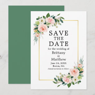Waterverf Roze Blush Rozen Greenery Gold Lijst Save The Date