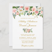 Waterverf Roze Blush White Floral Gold Wedding P Kaart (Voorkant)