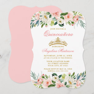 Waterverf Roze Blush White Floral Quinceanera Kaart