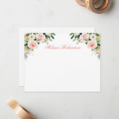 Waterverf Roze Blush Witte Bloem Gepersonaliseerd Notitiekaartje (Voorkant / Achterkant in situ)