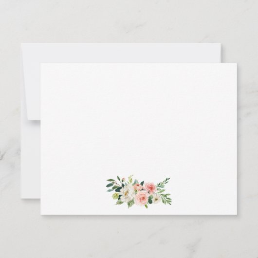 Waterverf Roze Blush Witte Bloem Gepersonaliseerd Notitiekaartje (Achterkant)