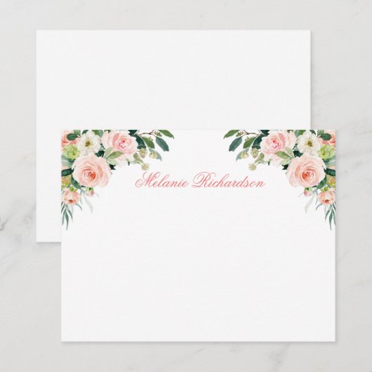 Waterverf Roze Blush Witte Bloem Gepersonaliseerd Notitiekaartje (Voorkant / Achterkant)