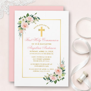 Waterverf Roze Blush Witte Bloemen Gouden Eerste C Kaart