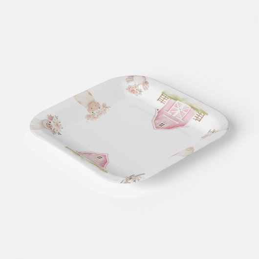 Waterverf Roze Boerderijdieren Baby shower Borden Papieren Bordje (Gebogen)