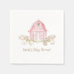 Waterverf Roze Boerderijdieren Baby Shower Servett Servet