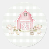 Waterverf Roze Boerderijdieren Baby shower Sticker (Voorkant)
