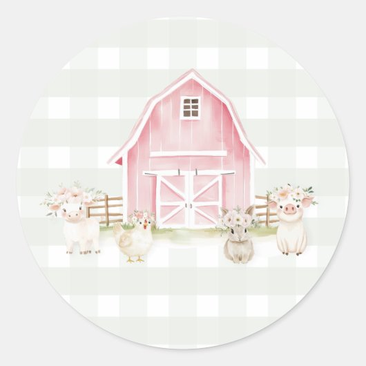 Waterverf Roze Boerderijdieren Baby shower Sticker (Voorkant)