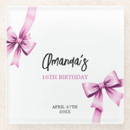 Waterverf Roze Bogen Coquette Sweet 16 Verjaardag Glazen Onderzetter