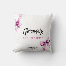 Waterverf Roze Bogen Coquette Sweet 16 Verjaardag Kussen