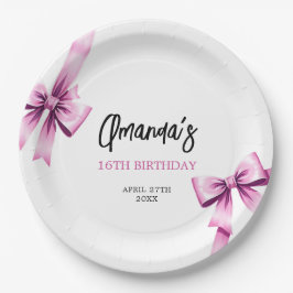 Waterverf Roze Bogen Coquette Sweet 16 Verjaardag Papieren Bordje