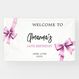 Waterverf Roze Bogen Coquette Sweet 16 Verjaardag Spandoek