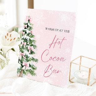 Waterverf Roze Bogen Kerstboom Hot Cocoa Bar Reclamebord Met Voetstuk