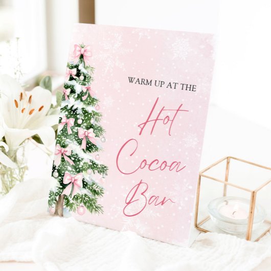 Waterverf Roze Bogen Kerstboom Hot Cocoa Bar Reclamebord Met Voetstuk