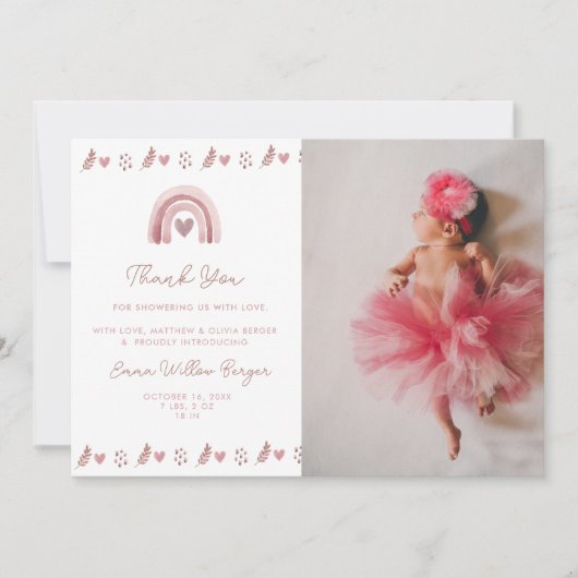 Waterverf Roze Boho Baby shower Bedankkaart (Voorkant)