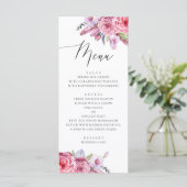 Waterverf roze boho bloem- en veren bruiloft menu (Staand voorkant)