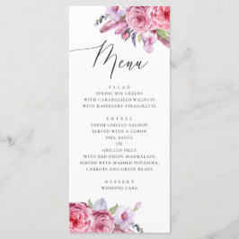 Waterverf roze boho bloem- en veren bruiloft menu