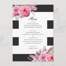 Waterverf roze boho bloemen en veren bruiloft menu