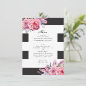 Waterverf roze boho bloemen en veren bruiloft menu (Staand voorkant)