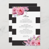 Waterverf roze boho bloemen en veren bruiloft menu (Voorkant / Achterkant)