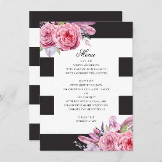 Waterverf roze boho bloemen en veren bruiloft menu (Voorkant / Achterkant)