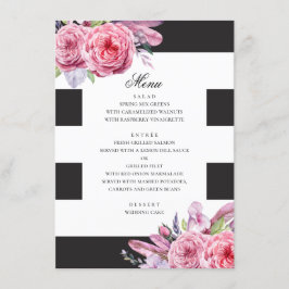 Waterverf roze boho bloemen en veren bruiloft menu