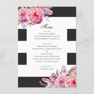 Waterverf roze boho bloemen en veren bruiloft menu