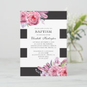 Waterverf roze boho bloemen en veren doop kaart (Staand voorkant)