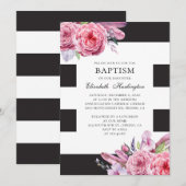 Waterverf roze boho bloemen en veren doop kaart (Voorkant / Achterkant)