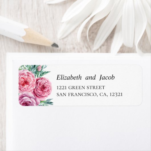 Waterverf roze boho bloemen. Huwelijksadres Etiket (Insitu)