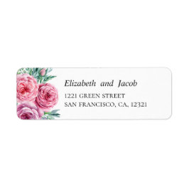 Waterverf roze boho bloemen. Huwelijksadres Etiket